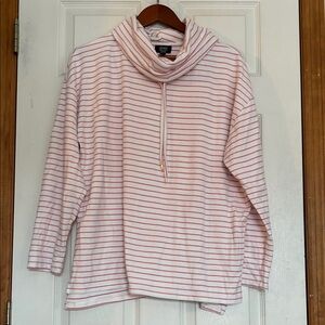 Jones New York Pink and White Striped Cowl Neck Sweater